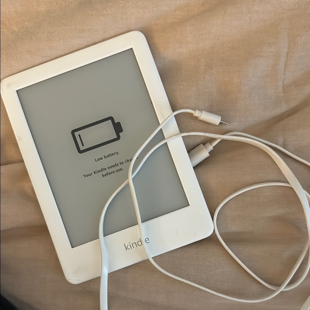 White Kindle with Charging Cable